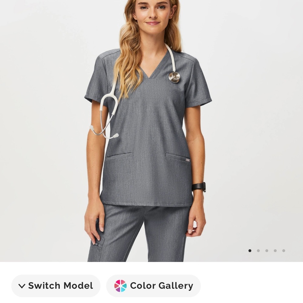 Figs Charcoal Short Sleeve Women's Top and Bottom